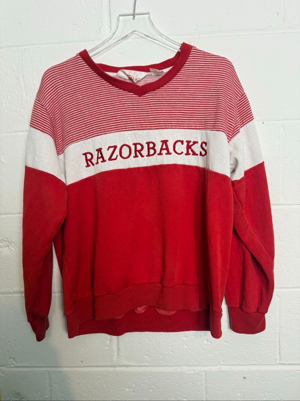 Vintage Tonix Arkansas Razorbacks Sweatshirt Women's Large Red White Striped 90s